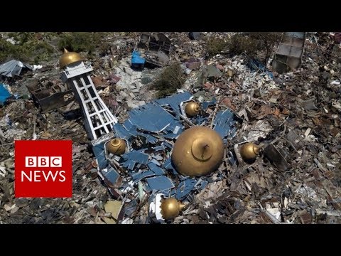 Indonesia tsunami devastation filmed from above - BBC News
