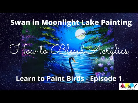Swan in a Moonlight Lake | How to paint birds Episode 1 | Learn blending and stippling in acrylics