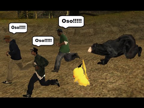 CJ se va al bosque con ryder, smoke y pikachu gta sa loquendo