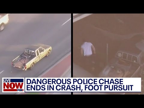 Dangerous police chase: Stolen truck drives wrong way, narrowly missing cars | LivenOW from FOX