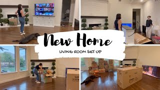 *BRAND NEW HOUSE* LIVING ROOM SET UP w MIKAH | New Furniture, Moving Boxes + Movie Collection Set Up