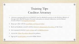 Creditor Attorney Training Module