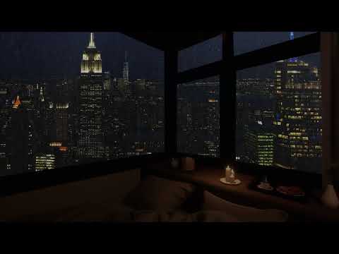 Sleep within 5 minutes | Rain pouring down the window of New York - The sound of rain lulls sleep