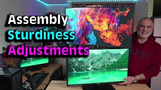 Vertical Dual Monitor Stand Assembly, Sturdiness and Adjustments