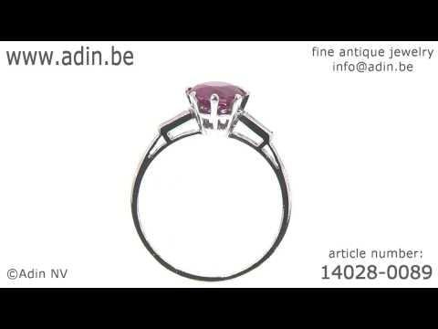Estate diamond and ruby platinum engagement ring. (Adin reference: 14028-0089)