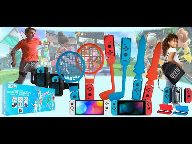 Vídeo relacionado con Oniverse Kit de Accesorios para Nintendo Switch Sports, Pack de 12 en 1 con correas, raquetas, espadas chanbara, palos de golf, cintas para las piernas y asas universales para Joy Con