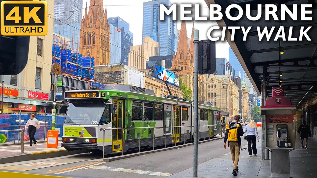 Immersive street-level walking tour through Melbourne Federation, Australia, showcasing authentic urban landscapes, local architecture, and the vibrant atmosphere of the city's neighborhoods