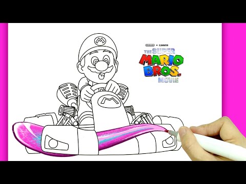The Super Mario Bros Movie - Mario Driving Kart Racing Coloring Page / Coloring Book #mariokart