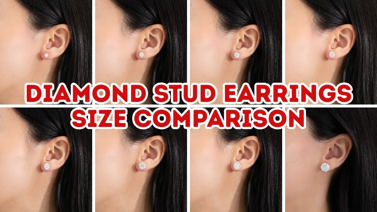 Diamond Stud Earrings Size Comparison ON EAR 1ct vs 2ct vs 3ct vs 4ct vs 5ct vs 6ct vs 7ct vs 10ct