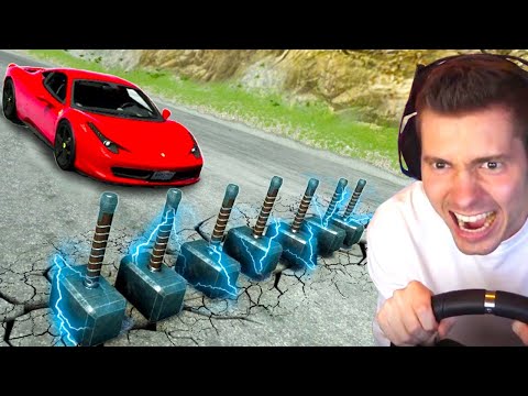 DESCI uma ladeira e bati no MARTELO DO THOR! - BeamNG Drive (SEM FREIO)