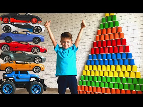 Mark and a collection for kids about Giant pyramids from colored cups