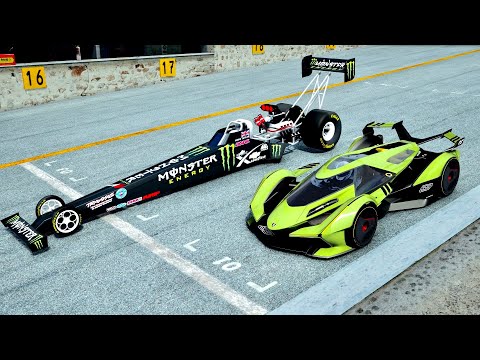 Lamborghini V12 Concept GT vs Top Fuel Dragster - Drag Race 10 KM