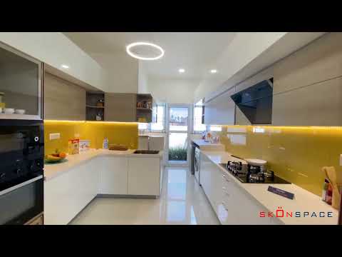 Wooden white skonspace readymade modular kitchen cabinets, s...