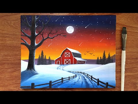 A Quiet Winter Evening Painting for beginners | Acrylic Painting Winter