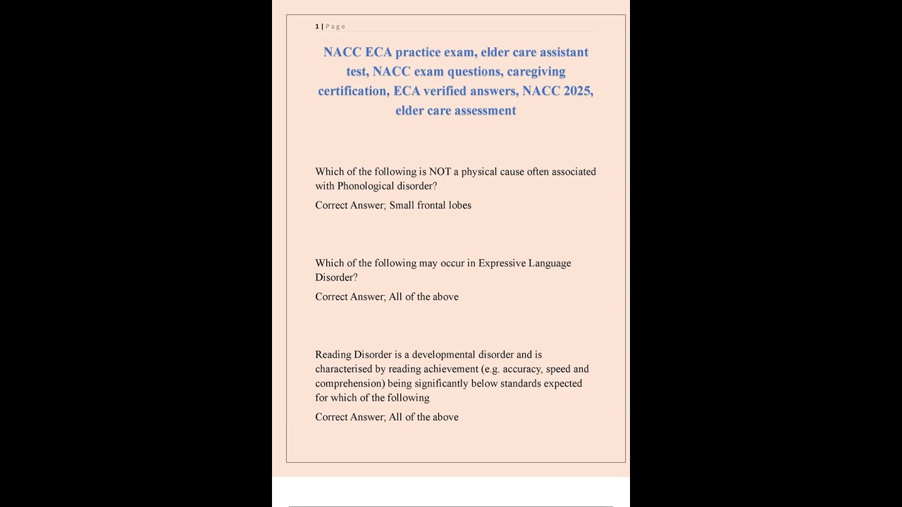 NACC ECA practice exam, elder care assistant test, NACC exam questions, caregiving certification, EC