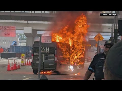 Video shows van on fire outside Atlanta airport