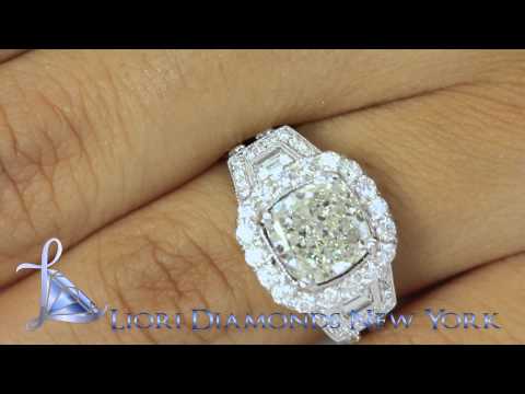 ER-1081 - 3.56 Carat J-SI1 Cushion Cut Natural Diamond Engagement Ring 14k Vintage Style