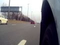 Колесо перед камерой, вид снаружи, еду по Киевскому шоссе, дорога асфальт 