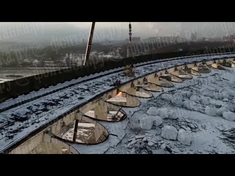 Dramatic video shows Russia stadium collapse with worker on roof