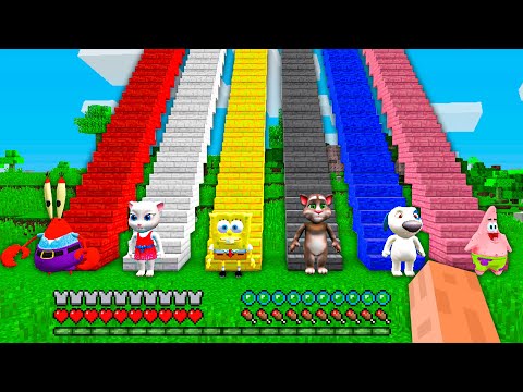 What is the HIGHEST STAIRCASE SPONGEBOB TALKING TOM ANGELA HANK PATRICK MR KRABS in Minecraft