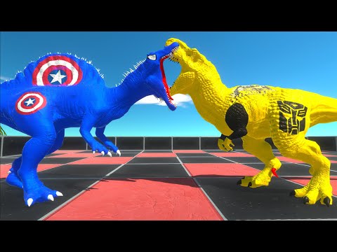 CAPTAIN AMERICA SPINOSAURUS vs BUMBLEBEE T-REX DEATH RUN -  Animal Revolt Battle Simulator