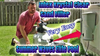 Intex Krystal Clear Sand Filter Pump hooked up to a Summer Waves Elite Pool