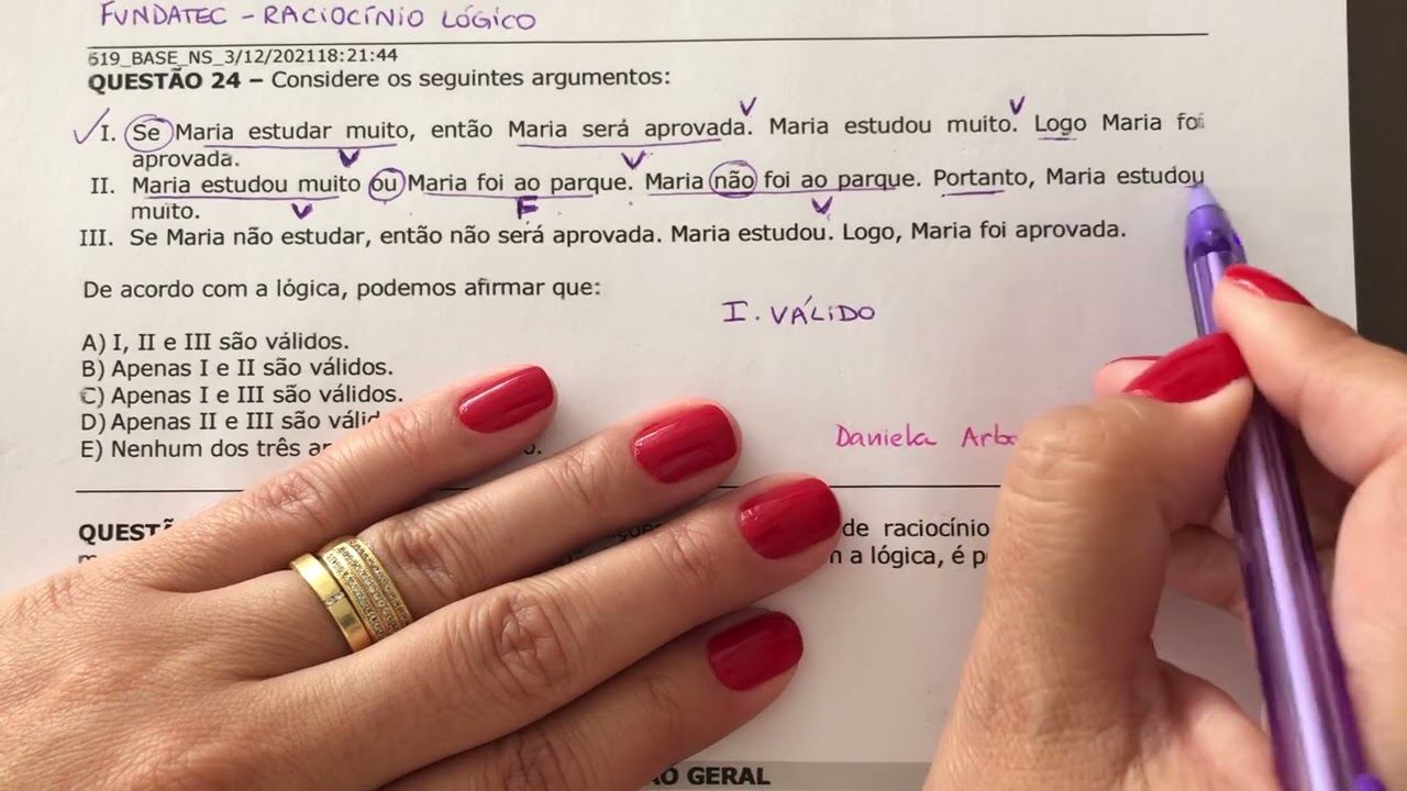 Raciocínio Lógico - FUNDATEC - Argumentos