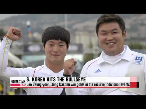 Archery: Lee Seung-yoon, Jung Dasomi win recurve bow gold