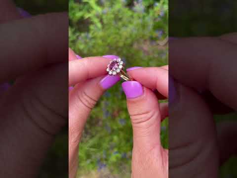 Vintage Ruby & Diamond 9ct Gold Halo Cluster Ring   1982