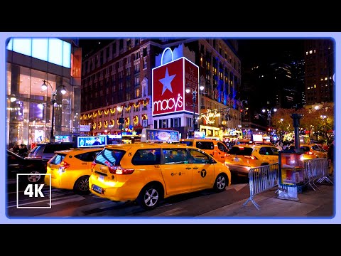 Relaxing Night Walk in NEW YORK CITY🗽Macy's and 6th avenue, Manhattan Tour NYC