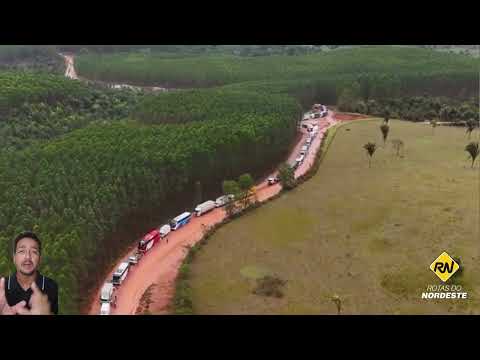 Fila de caminhões no desvio da Veracel em Itapebi-BA