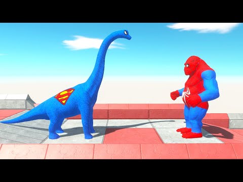 SUPERMAN BRACHIOSAURUS vs SPIDERMAN GORO DEATH RUN - Animal Revolt Battle Simulator