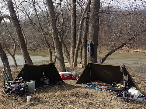 Camping on Beaver Island. Winter river camping.
