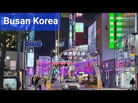 Luzes de Natal da Coreia | Caminhada noturna em Seomyeon Busan | Caminhada com luzes