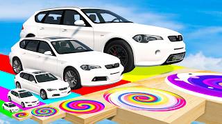 Giant & Small Police Car vs Portal Trap with Slide Colors – Cars vs Trains – BeamNG.Drive