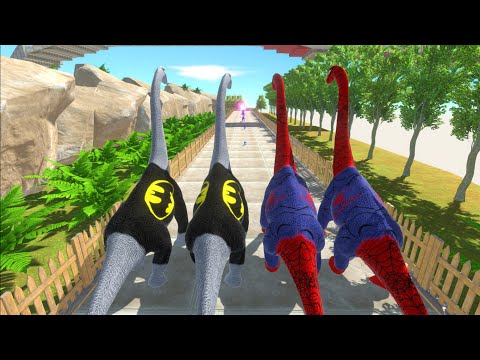 NEW SPIDER MAN vs ALL BATMAN BRACHIOSAURUS BATTLE DEATH RUN - Animal Revolt Battle Simulator