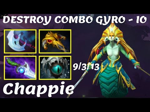 Chappie Naga Siren - Solo Safelane Destroy Combo Gyrocopter - IO Highlights Gameplay Dota 2 7.22f