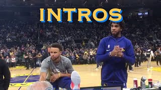 📺 DubNation welcomes Stephen Curry back courtside pregame at the scorer’s table before intros!