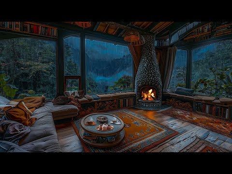 Cozy Treehouse Ambience: Deep Sleep, Relaxation, Healing with Fireplace Sounds & Rain Sounds 🔥