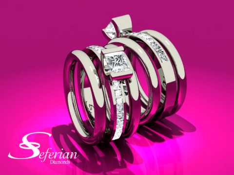 Bar Set Tension Princess cut Diamond with Shoulder stones