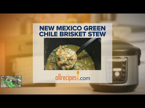 Making New Mexico green chile brisket stew with...