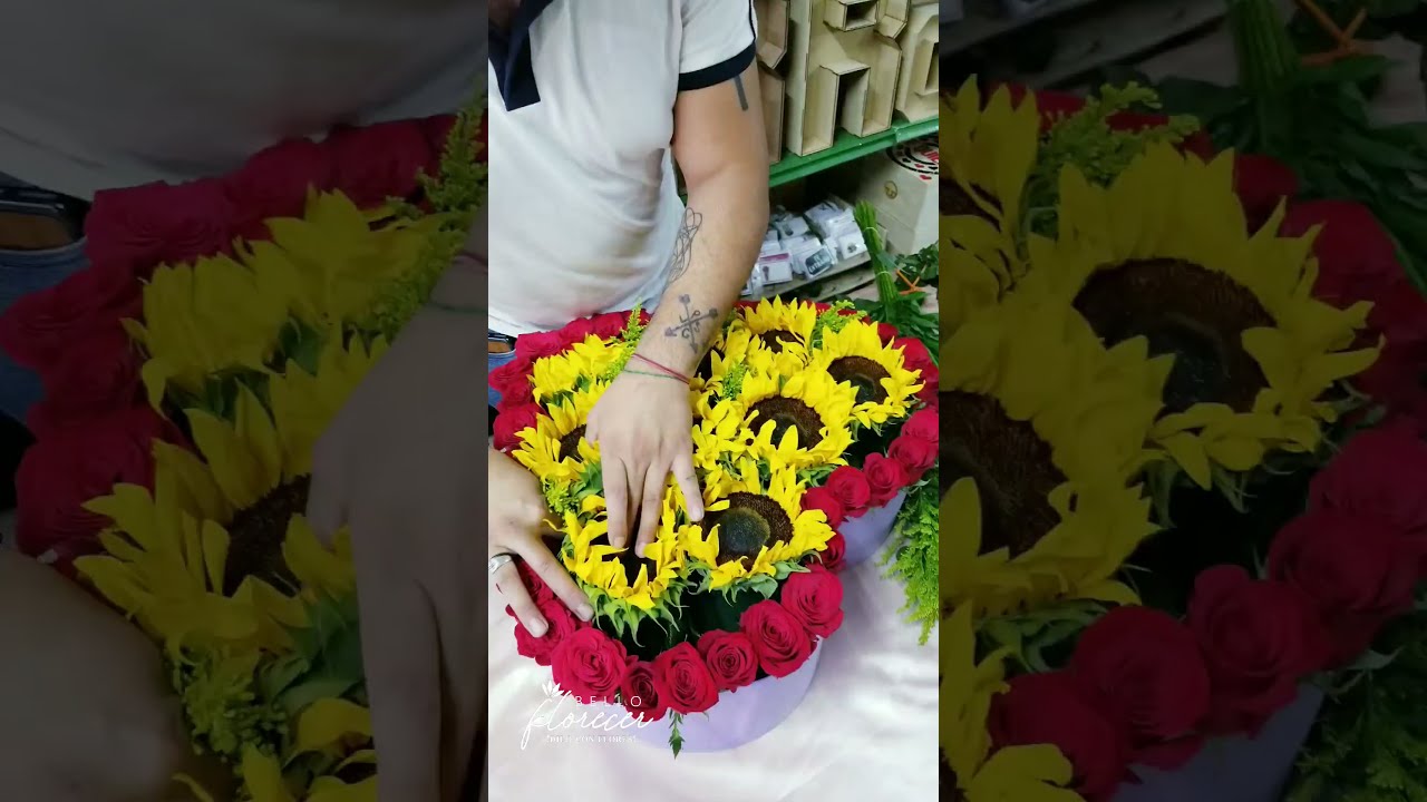Caja de corazón con girasoles y rosas 🌻❤️