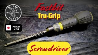 Klein Tools 32960A Fastbit Tru-Grip Screwdriver, Double-Ended Phillips+Slotted Bits - Made in Japan
