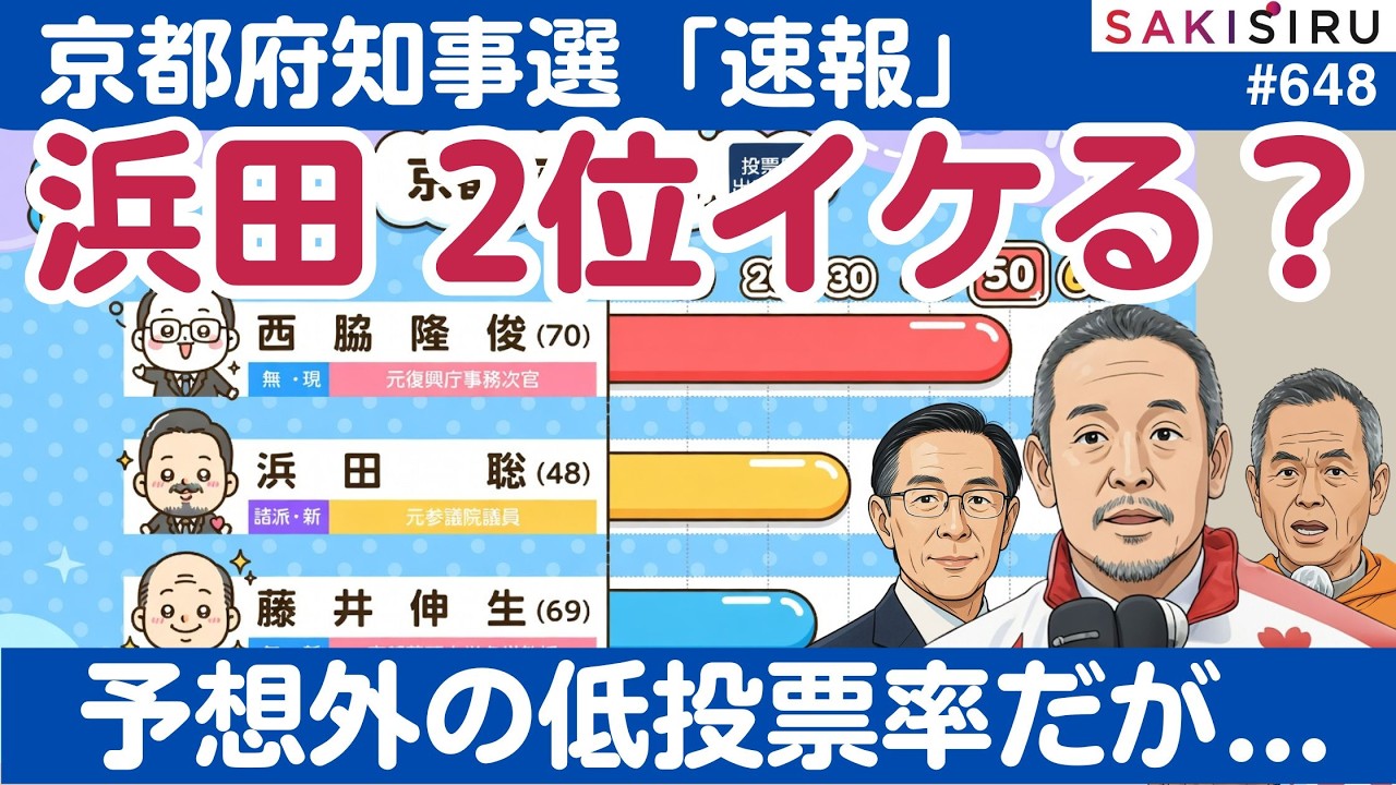 【速報】京都府知事選、浜田聡さん2位取るか？取り急ぎの所感スマホ撮影で【4/5 SAKISIRU】