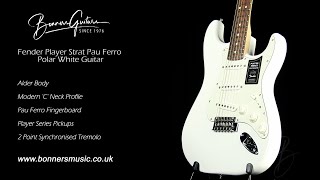 Video thumbnail for Fender Player Strat Pau Ferro Polar White Guitar | Bonners Guitar Store by Bonners Guitar Store