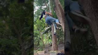 Girl does legless outdoor rope climb - female upper body strength