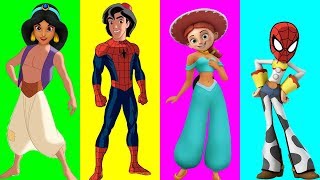 Spiderman Aladin Toys Story Jasmine Princess Wrong Heads Finger Family Nursery Rhymes Song For Kids