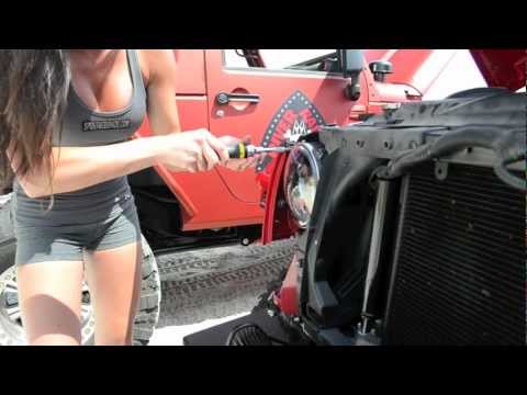 JW SPEAKER JEEP JK LED HEADLIGHT INSTALL By AMANDA at JEEP BEACH