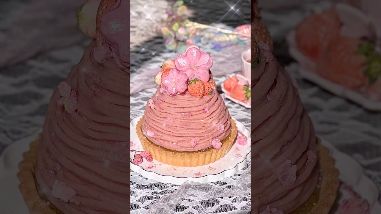 断面に見とれちゃった(/ω＼*)💗初めて桜の形をしたマカロン作りました🌸 #桜 #抹茶 #マカロン #モンブラン #vlog