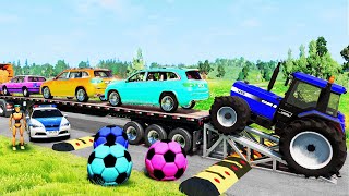 Flatbed Truck McQueen | Transportation with Truck - Pothole vs Car #131 | BeamNG.Drive Gameplay